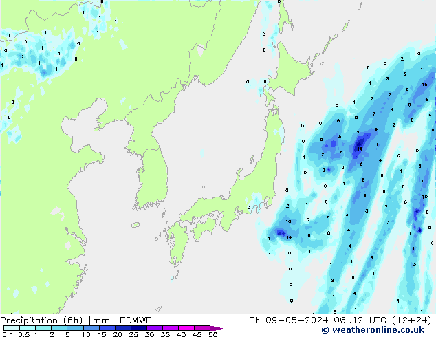 Z500/Rain (+SLP)/Z850 ECMWF Čt 09.05.2024 12 UTC