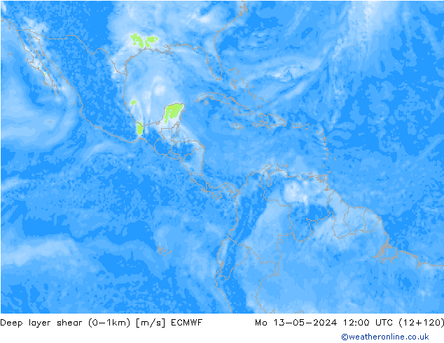 Deep layer shear (0-1km) ECMWF Pzt 13.05.2024 12 UTC