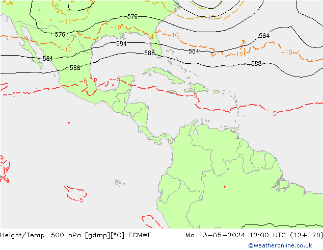 Z500/Rain (+SLP)/Z850 ECMWF пн 13.05.2024 12 UTC