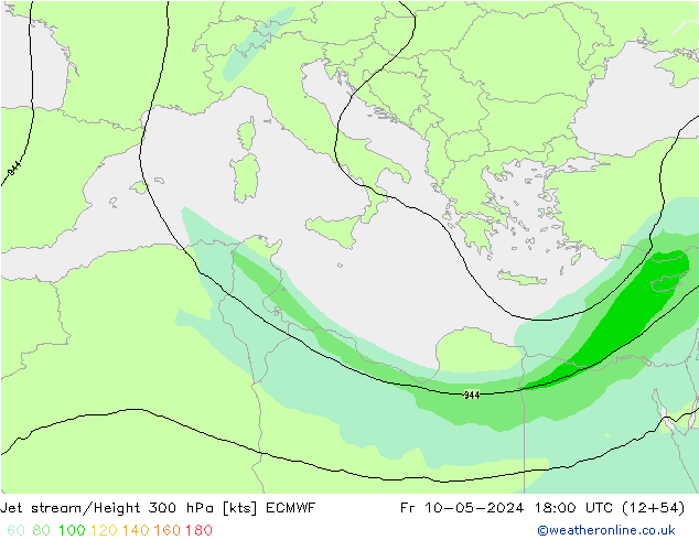 Jet stream ECMWF Sex 10.05.2024 18 UTC