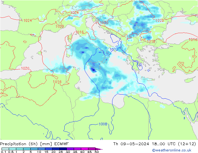 Z500/Rain (+SLP)/Z850 ECMWF Th 09.05.2024 00 UTC