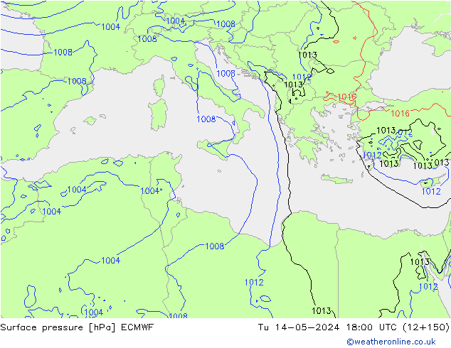 Atmosférický tlak ECMWF Út 14.05.2024 18 UTC