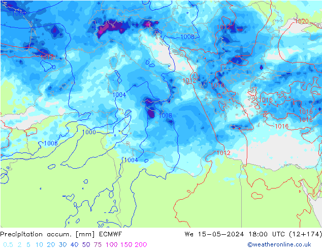 Precipitation accum. ECMWF We 15.05.2024 18 UTC