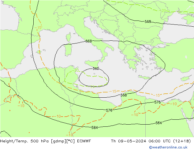 Z500/Rain (+SLP)/Z850 ECMWF Th 09.05.2024 06 UTC