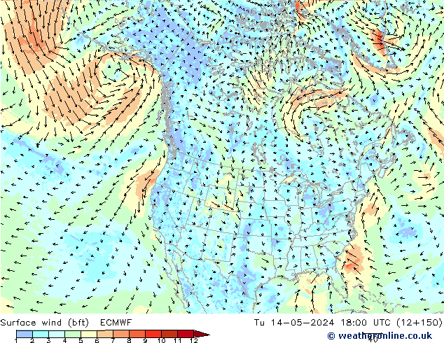 Surface wind (bft) ECMWF Tu 14.05.2024 18 UTC