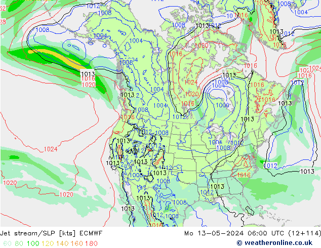 Jet stream/SLP ECMWF Mo 13.05.2024 06 UTC