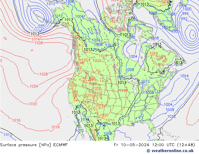 Luchtdruk (Grond) ECMWF vr 10.05.2024 12 UTC