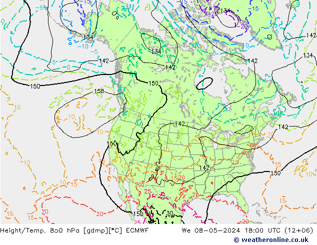 Height/Temp. 850 hPa ECMWF We 08.05.2024 18 UTC