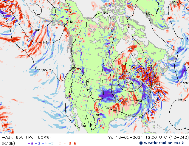 T-Adv. 850 hPa ECMWF Cts 18.05.2024 12 UTC