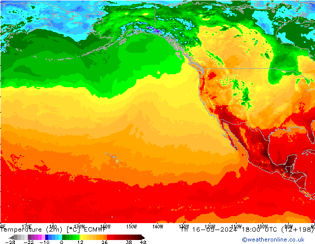 Temperatura (2m) ECMWF Qui 16.05.2024 18 UTC