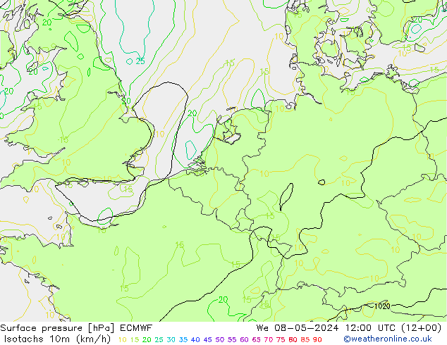 Isotachs (kph) ECMWF St 08.05.2024 12 UTC