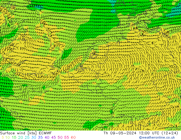 风 10 米 ECMWF 星期四 09.05.2024 12 UTC