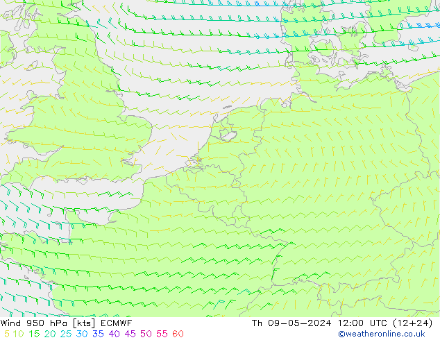 Wind 950 hPa ECMWF Th 09.05.2024 12 UTC