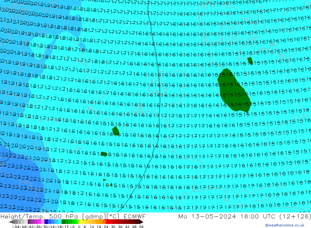 Z500/Rain (+SLP)/Z850 ECMWF Mo 13.05.2024 18 UTC