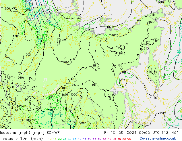 Isotachen (mph) ECMWF vr 10.05.2024 09 UTC
