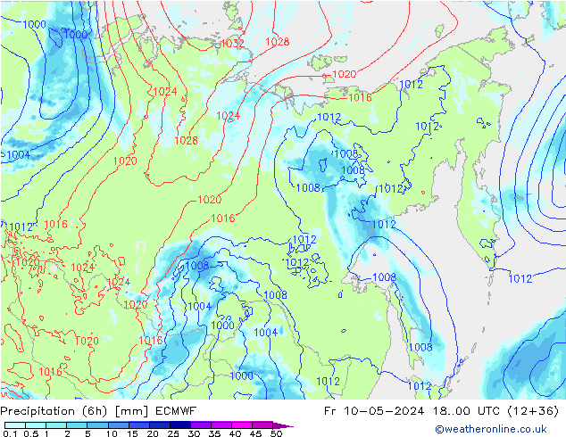 Z500/Rain (+SLP)/Z850 ECMWF ven 10.05.2024 00 UTC