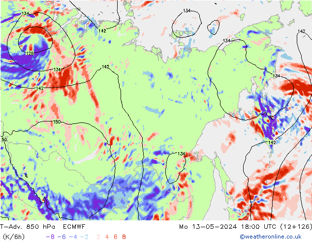 T-Adv. 850 hPa ECMWF ma 13.05.2024 18 UTC