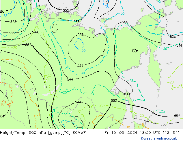 Z500/Rain (+SLP)/Z850 ECMWF  10.05.2024 18 UTC