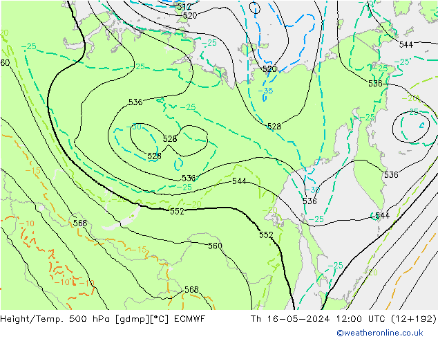 Z500/Rain (+SLP)/Z850 ECMWF  16.05.2024 12 UTC