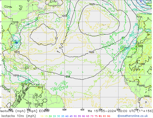 Isotachs (mph) ECMWF ср 15.05.2024 00 UTC