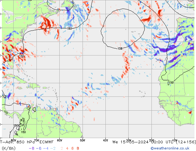T-Adv. 850 hPa ECMWF Çar 15.05.2024 00 UTC