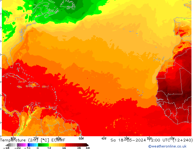 Temperatuurkaart (2m) ECMWF za 18.05.2024 12 UTC