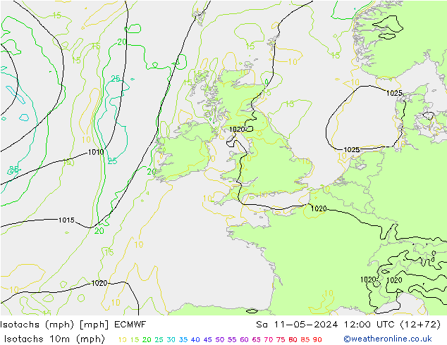 Isotaca (mph) ECMWF sáb 11.05.2024 12 UTC