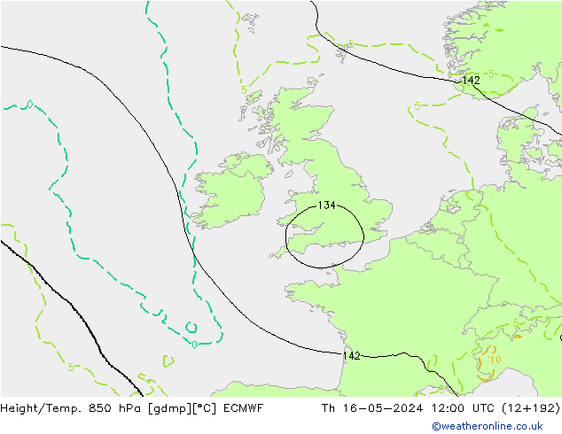 Z500/Regen(+SLP)/Z850 ECMWF do 16.05.2024 12 UTC