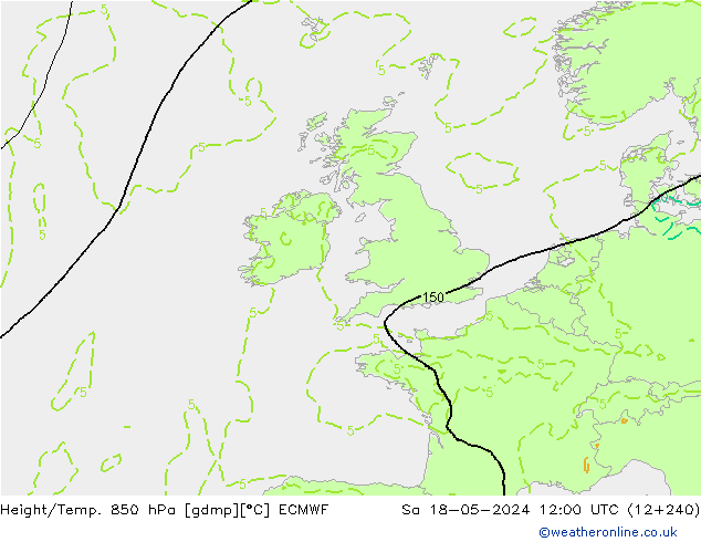 Height/Temp. 850 hPa ECMWF Sa 18.05.2024 12 UTC
