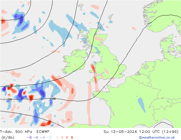T-Adv. 500 hPa ECMWF Su 12.05.2024 12 UTC