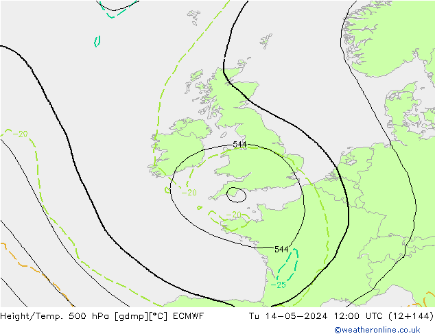 Z500/Rain (+SLP)/Z850 ECMWF wto. 14.05.2024 12 UTC