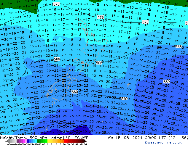 Z500/Yağmur (+YB)/Z850 ECMWF Çar 15.05.2024 00 UTC