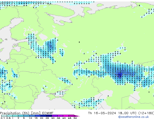 Precipitation (6h) ECMWF Th 16.05.2024 00 UTC