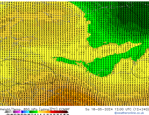 Géop./Temp. 850 hPa ECMWF sam 18.05.2024 12 UTC