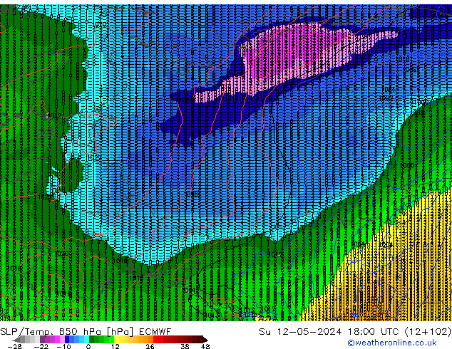 SLP/Temp. 850 hPa ECMWF Su 12.05.2024 18 UTC