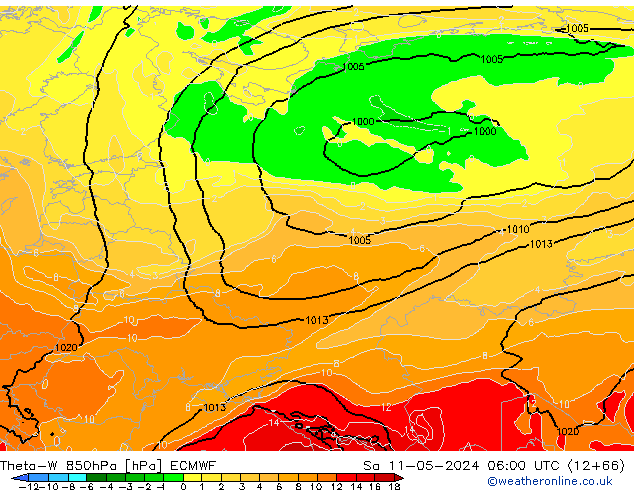 Theta-W 850hPa ECMWF za 11.05.2024 06 UTC