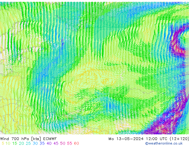 Wind 700 hPa ECMWF Mo 13.05.2024 12 UTC
