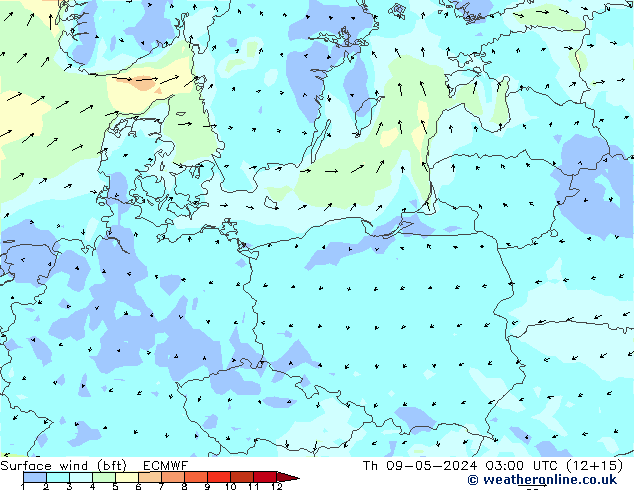 ве�Bе�@ 10 m (bft) ECMWF чт 09.05.2024 03 UTC