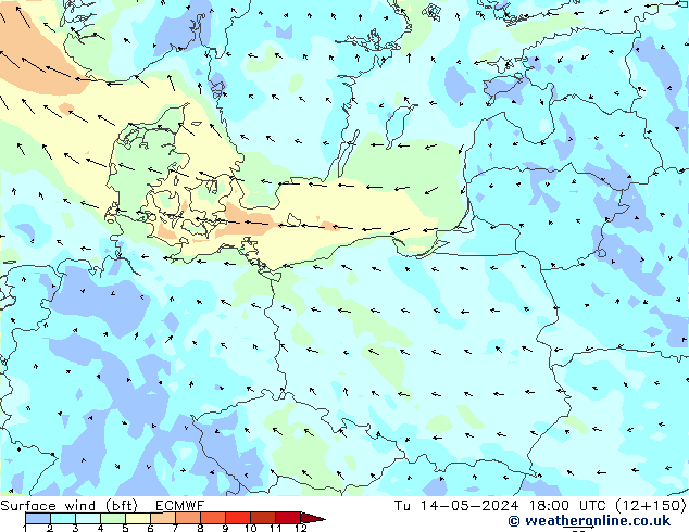 Wind 10 m (bft) ECMWF di 14.05.2024 18 UTC