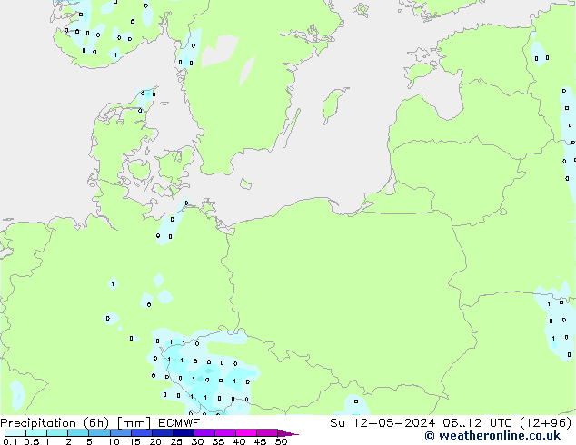 Totale neerslag (6h) ECMWF zo 12.05.2024 12 UTC