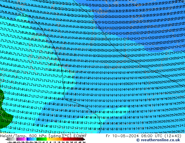 Hoogte/Temp. 500 hPa ECMWF vr 10.05.2024 06 UTC