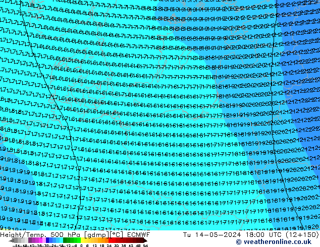 Z500/Rain (+SLP)/Z850 ECMWF Út 14.05.2024 18 UTC
