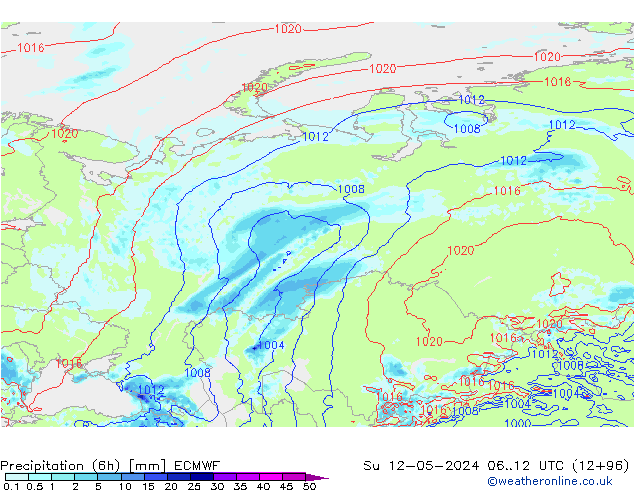 Z500/Yağmur (+YB)/Z850 ECMWF Paz 12.05.2024 12 UTC