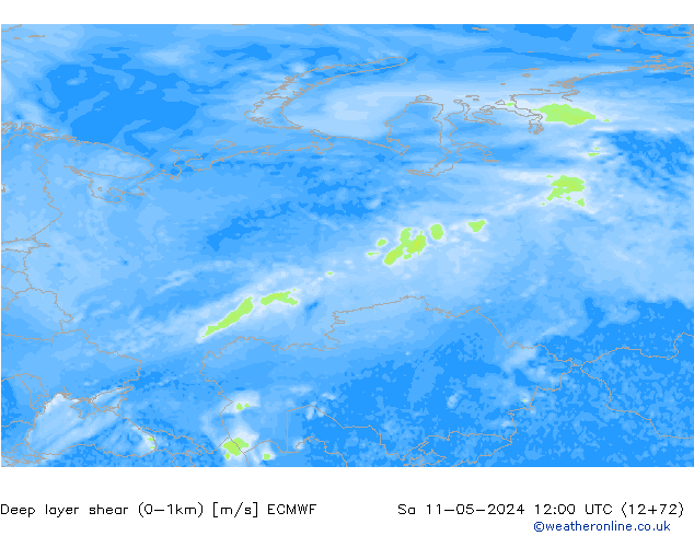 Deep layer shear (0-1km) ECMWF Sa 11.05.2024 12 UTC