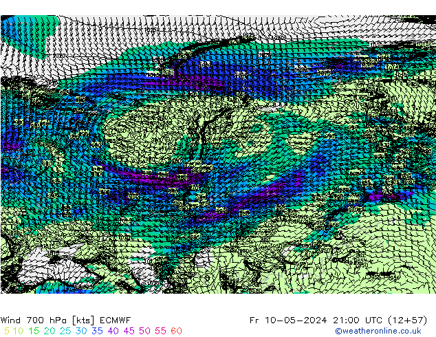 Wind 700 hPa ECMWF Fr 10.05.2024 21 UTC