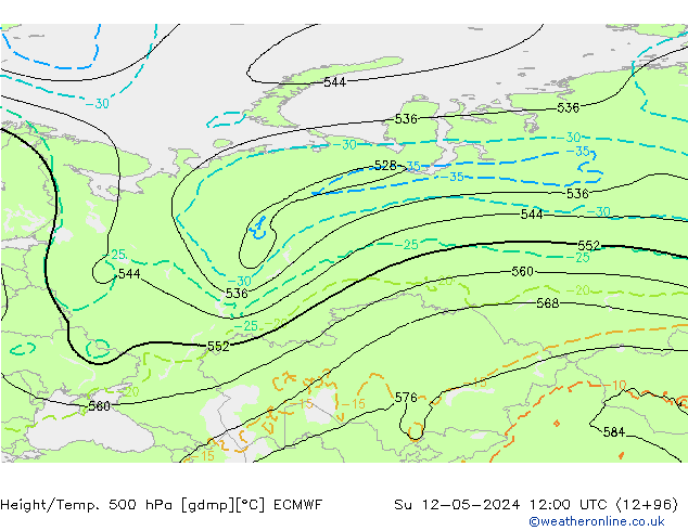 Z500/Yağmur (+YB)/Z850 ECMWF Paz 12.05.2024 12 UTC
