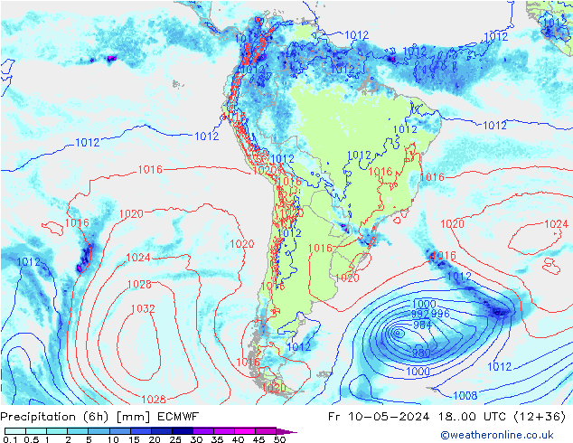 Z500/Regen(+SLP)/Z850 ECMWF vr 10.05.2024 00 UTC