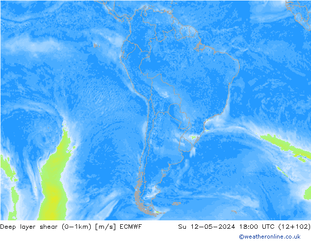 Deep layer shear (0-1km) ECMWF So 12.05.2024 18 UTC