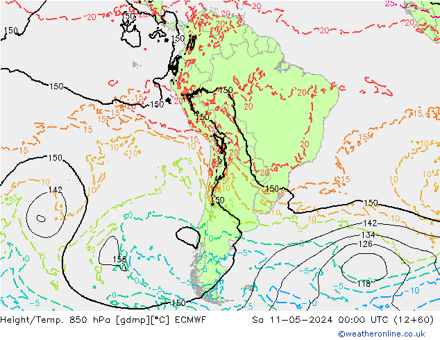 Height/Temp. 850 hPa ECMWF Sa 11.05.2024 00 UTC