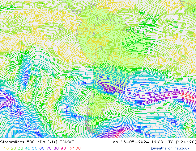 Linha de corrente 500 hPa ECMWF Seg 13.05.2024 12 UTC